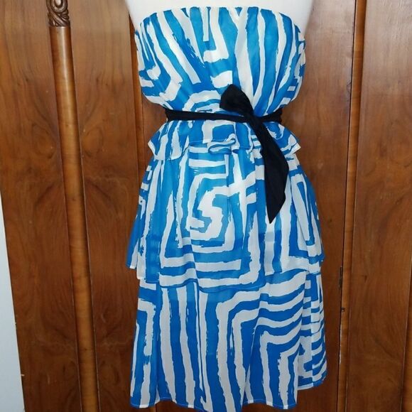 Christopher Dean Lt. Teal & White Strapless Dress - Picture 1 of 4